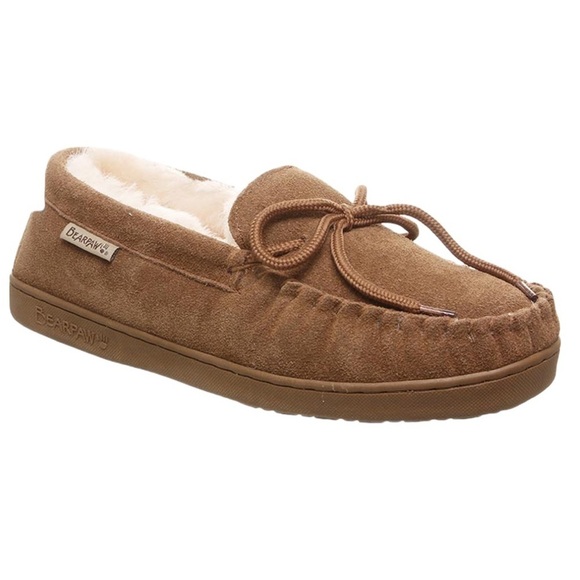 BEARPAW Moc II Wide Hickory Suede Slip On w Sheepskin Lining & Thick Comfy Sole - Picture 1 of 7